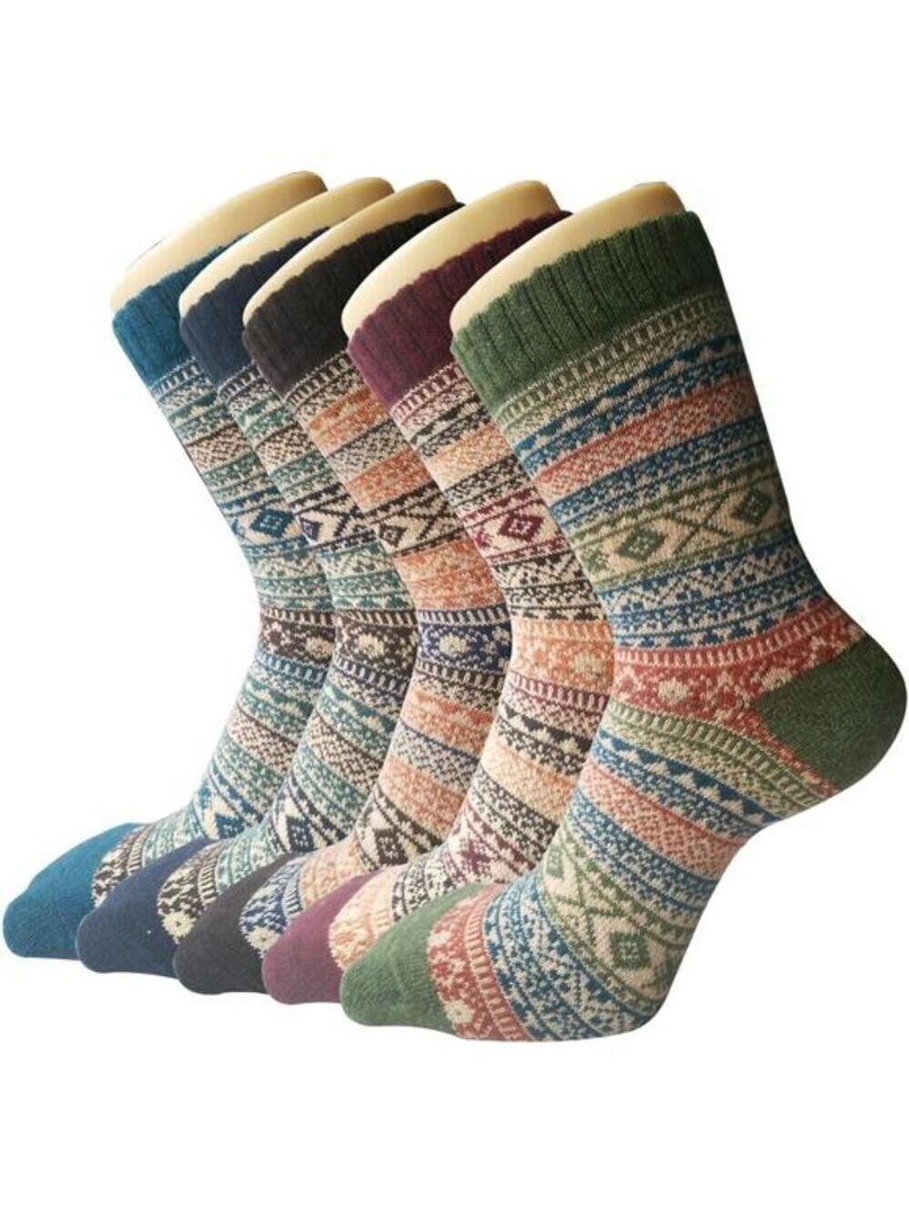 5 Pack Womens Wool Socks Winter Warm Socks Thick Knit Cabin Cozy Crew Soft Socks